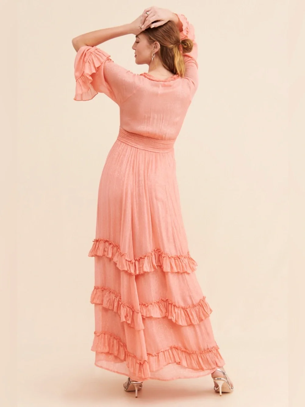 Free People coral Seraphina metallic maxi dress